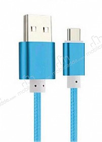 Eiroo USB Type-C Dayankl Mavi Halat arj Kablosu 1,50m