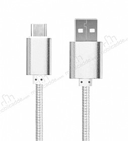 Eiroo USB Type-C Ksa Dayanakl Silver Data Kablosu 25cm