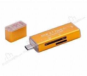 Eiroo USB Type-C ve Micro USB Turuncu Kart Okuyucu