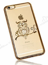 Dafoni Crystal Dream iPhone 6 / 6S Tal Bayku Gold Kenarl Silikon Klf