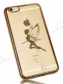 Dafoni Crystal Dream iPhone 6 Plus / 6S Plus Tal Fairy Gold Kenarl Silikon Klf