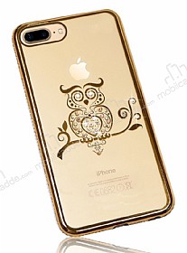 Dafoni Crystal Dream iPhone 7 Plus / 8 Plus Tal Bayku Gold Kenarl Silikon Klf