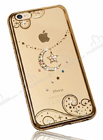 Dafoni Crystal Dream iPhone 7 / 8 Tal Ay Yldz Gold Kenarl Silikon Klf