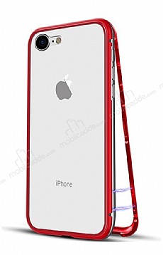 Dafoni Glass Guard iPhone 7 / 8 Metal Kenarl Cam Krmz Klf