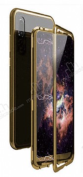 Dafoni Glass Guard Huawei P30 Lite Metal Kenarl Cam Gold Klf
