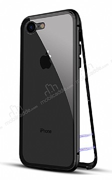 Dafoni Glass Guard iPhone SE 2020 Metal Kenarl Cam Siyah Klf