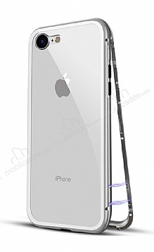 Dafoni Glass Guard iPhone SE 2020 Metal Kenarl Cam Silver Klf