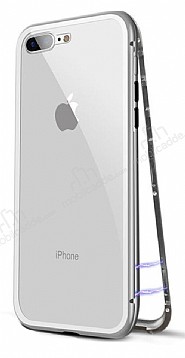 Dafoni Glass Guard iPhone 7 Plus / 8 Plus Metal Kenarl Cam Silver Klf