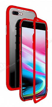 Dafoni Glass Guard iPhone 7 Plus / 8 Plus Metal Kenarl Cam Krmz Klf