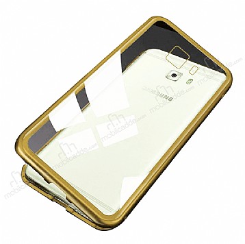 Dafoni Glass Guard Samsung Galaxy C7 Pro Metal Kenarl Cam Gold Klf