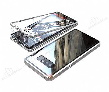 Dafoni Glass Guard Samsung Galaxy Note 8 Metal Kenarl Cam Silver Klf