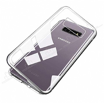 Dafoni Glass Guard Samsung Galaxy S10 Plus Metal Kenarl Cam Silver Klf