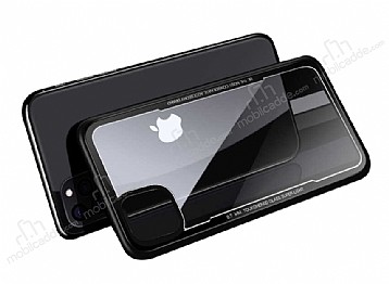Dafoni Glass Shield iPhone 11 Pro Max Siyah Silikon Kenarl Cam Klf