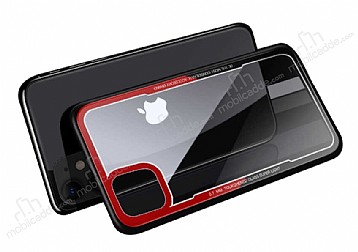 Dafoni Glass Shield iPhone 11 Krmz-Siyah Silikon Kenarl Cam Klf
