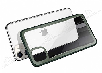 Dafoni Glass Shield iPhone 11 Yeil Silikon Kenarl Cam Klf