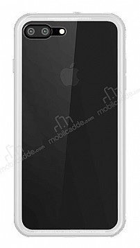 Dafoni Glass Shield iPhone 7 Plus / 8 Plus Beyaz Silikon Kenarl Cam Klf