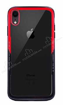 Dafoni Glass Shield iPhone XR Krmz-Siyah Silikon Kenarl Cam Klf