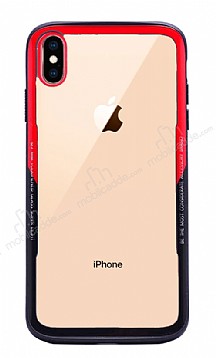 Dafoni Glass Shield iPhone XS Max Krmz-Siyah Silikon Kenarl Cam Klf