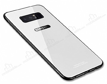 Dafoni Glass Shield Samsung Galaxy Note 8 Silikon Kenarl Cam Beyaz Klf