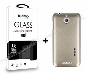 Dafoni HTC Desire 510 Gold Klf ve Eiroo Cam Ekran Koruyucu Seti