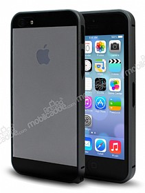Eiroo iPhone SE / 5 / 5S Dark Silver n+Arka Cam EKF ve Bumper ereve Klf