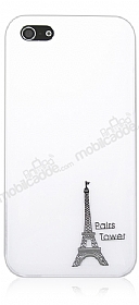 Eiroo iPhone SE / 5 / 5S Pairs Tower Sert Parlak Beyaz Rubber Klf