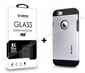 Dafoni iPhone 6 / 6S Silver Klf ve Eiroo Cam Ekran Koruyucu Seti