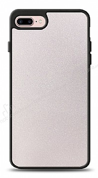 Dafoni iPhone 7 Plus / 8 Plus Silikon Kenarl Simli Beyaz Klf