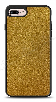 Dafoni iPhone 7 Plus / 8 Plus Silikon Kenarl Simli Gold Klf