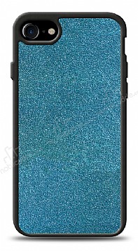 Dafoni iPhone SE 2020 Silikon Kenarl Simli Mavi Klf