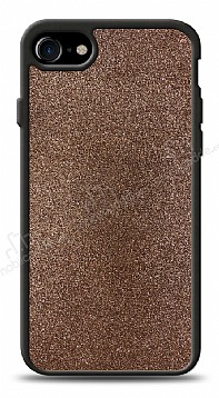 Dafoni iPhone SE 2020 Silikon Kenarl Simli Kahverengi Klf