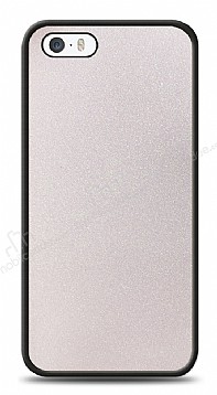 Dafoni iPhone SE / 5 / 5S Silikon Kenarl Simli Beyaz Klf