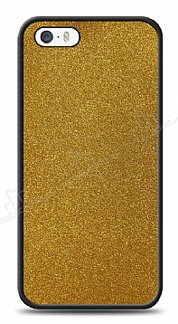 Dafoni iPhone SE / 5 / 5S Silikon Kenarl Simli Gold Klf