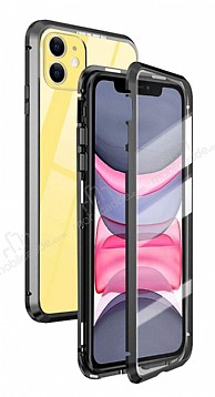 Dafoni Magnet Glass iPhone 11 360 Derece Koruma Cam Siyah Klf