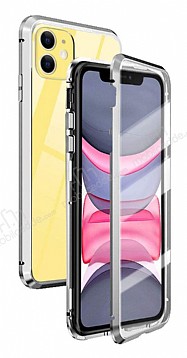 Dafoni Magnet Glass iPhone 11 360 Derece Koruma Cam Silver Klf