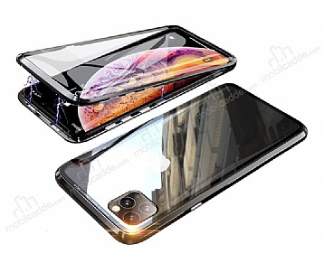 Dafoni Magnet Glass iPhone 11 Pro 360 Derece Koruma Cam Siyah Klf