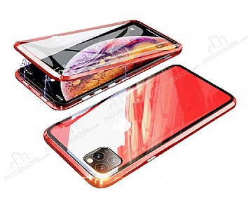 Dafoni Magnet Glass iPhone 11 Pro 360 Derece Koruma Cam Krmz Klf