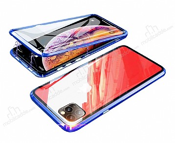 Dafoni Magnet Glass iPhone 11 Pro Max 360 Derece Koruma Cam Mavi Klf
