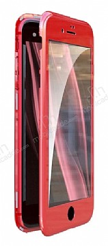 Dafoni Magnet Glass iPhone 7 Plus / 8 Plus 360 Derece Koruma Cam Krmz Klf