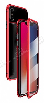 Dafoni Magnet Glass iPhone X / XS 360 Derece Koruma Cam Krmz Klf