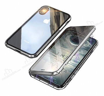 Dafoni Magnet Glass iPhone XR 360 Derece Koruma Cam Silver Klf