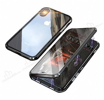 Dafoni Magnet Glass iPhone XR 360 Derece Koruma Cam Siyah Klf