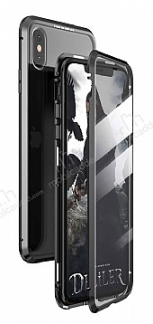 Dafoni Magnet Glass iPhone XS Max 360 Derece Koruma Cam Siyah Klf