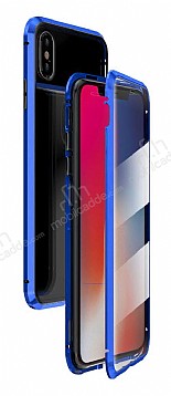 Dafoni Magnet Glass iPhone XS Max 360 Derece Koruma Cam Mavi Klf