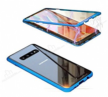 Dafoni Magnet Glass Samsung Galaxy S10 Plus 360 Derece Koruma Cam Lacivert Klf