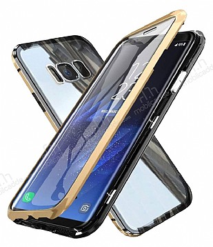 Dafoni Magnet Glass Samsung Galaxy S8 360 Derece Koruma Cam Gold Klf