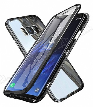 Dafoni Magnet Glass Samsung Galaxy S8 Plus 360 Derece Koruma Cam Siyah Klf