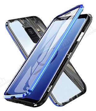 Dafoni Magnet Glass Samsung Galaxy S9 360 Derece Koruma Cam Lacivert Klf