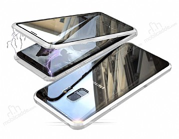 Dafoni Magnet Glass Samsung Galaxy S9 Plus 360 Derece Koruma Cam Silver Klf