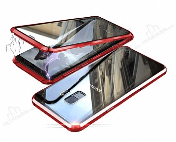 Dafoni Magnet Glass Samsung Galaxy S9 Plus 360 Derece Koruma Cam Krmz Klf